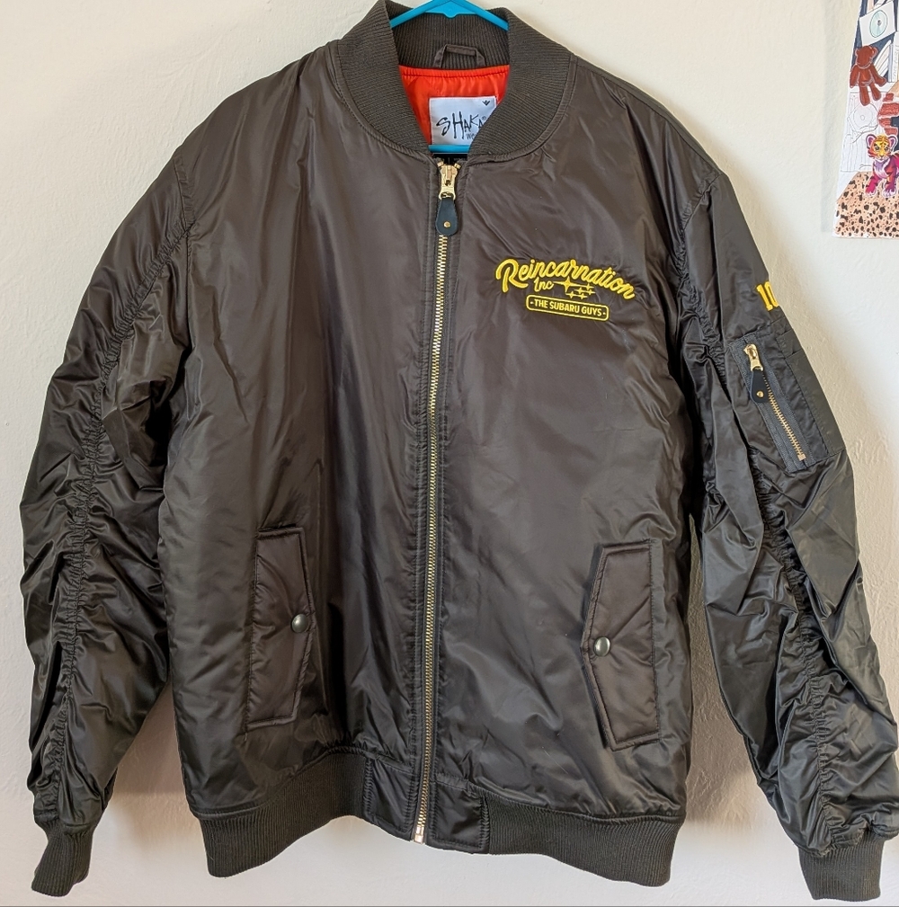 Shaka Wear Army Green Bomber Jacket Custom Subaru Logo